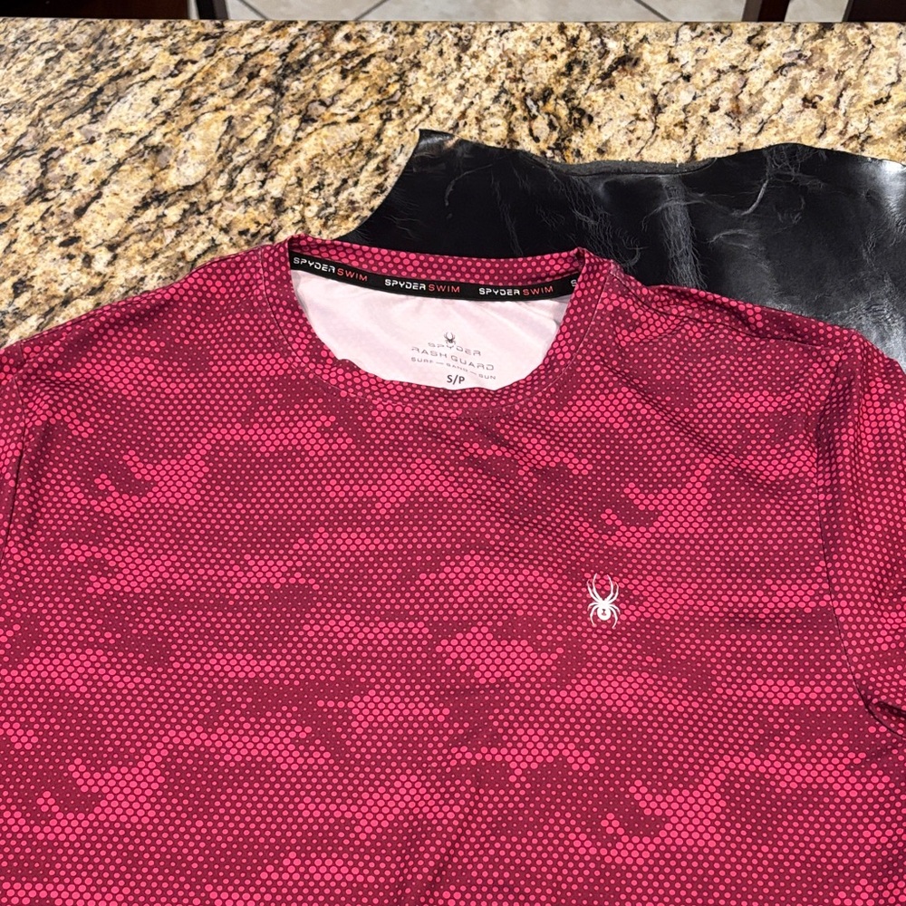 Spyder Men's Maroon Swim Short Sleeve Tee